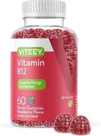 Vitamin B12 Gummies for Adults & Teens 1000mcg - Good for Energy, Metabolism, Natural Energy, Immune System Support - Vegan, Gelatin Free, Gluten Free - Tasty Chewable Raspberry Flavored Gummy