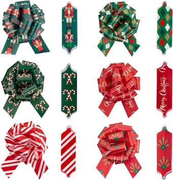 18PCS Christmas Pull Bow for Gift Wrapping - Red/Green Design for Birthday, Holiday, Halloween, Baby Shower