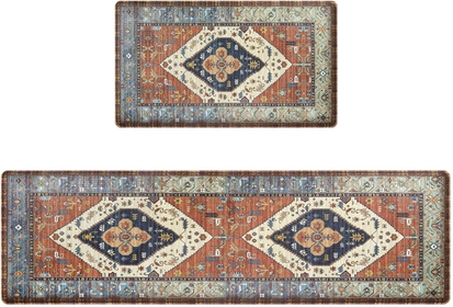 Cushioned Anti Fatigue Mats for Kitchen Floor, Comfort Kitchen Rug Sets 2 Piece Distressed Standing Mat Waterproof Oil Resistant Kitchen Mats for Floor Room Decor, 17.3" x 59"+ 17.3" x 30"