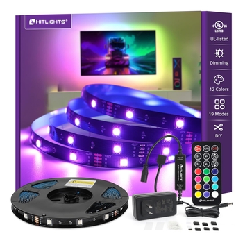32.8ft LED Strip Lights, RGB 5050 Color Changing LED Light Kit Ultra Brighter 300LEDs Flexible Light Strips with RF Remote and UL Power Supply for Home Room Party TV Bedroom