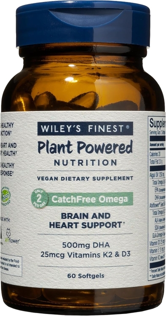 CatchFree Omega - Vegan, Non-GMO Fish Oil Alternative - Full Spectrum Omega-3 Liquid Supplement with Organic Plant-Based Algae Oil - 60 Softgels (60 Servings)