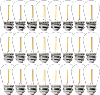 24 Pack LED S14 Replacement Light Bulbs, Shatterproof Waterproof 1W Outdoor String Light Bulbs, E26 Regular Base, 2200K Warm White, CRI80, Non-Dimmable