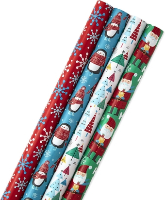 Image Arts Christmas Wrapping Paper with Cut Lines on Reverse, Festive Fun (Pack of 4, 120 sq. ft. ttl)