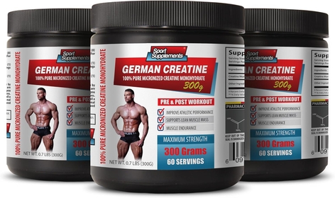 pre Workout and Test Booster - German CREATINE - 100% Pure MICRONIZED CREATINE MONOHYDRATE - Creatine monohydrate pre Workout, creatine monohydrate Powder unflavored, 3 Cans 900 Grams 180 Servings