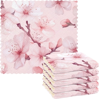 6 Pack Dish Cloths for Washing Dishes, Romantic Cherry Blossom Dishcloths No Odor Reusable Nonstick Oil Kitchen Dish Rags Super Absorbent Quick Drying Cleaning Cloths, 11 x 11 Inch