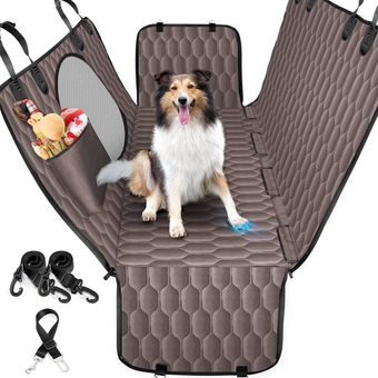 Dog Car Seat Cover for Back Seat, 100% Waterproof 600D Scratch Proof Nonslip Durable Back Seat Dog Hammock with Mesh Window and Storage Pocket for Cars Trucks and SUVs