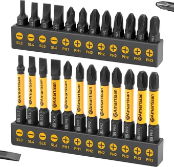 24-piece Screwdriver Bit Set | Magnetic Slotted Phillips driver bit set | S2 Steel, long 1" and 2.3" Head Drill Bits Set