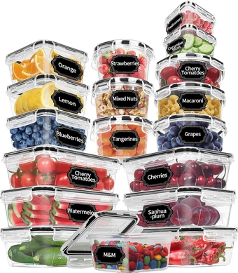 36 Pack Food Storage Containers (18 Airtight Kitchen Storage & 18 Lids), Plastic BPA-Free Meal Prep Container for Pantry Organizers and Storage with Free Labels & Marker