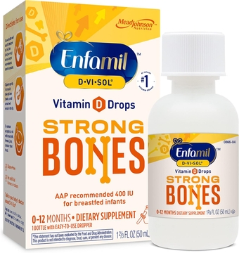Enfamil Baby Vitamin D-Vi-Sol Liquid Supplement Drops for Infants, Supporting Strong Teeth & Bones in Newborn Babies, Easy-to-Use, Gluten-Free, 50 Day Supply, Dropper Bottle