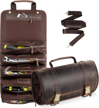 Leather Tool Bag Genuine Leather Tool Roll Bag Roll Up Tool Bag with 6 pcs Tool Pouches Heavy Duty Roll Up Tool Bag Organizer for Motorcycle Mechanic Electrician Woodworker Hobbyist"