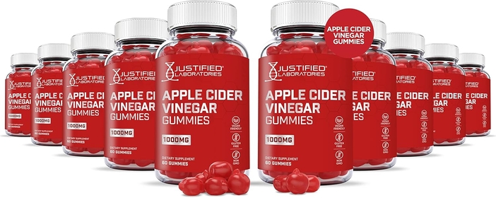 Justified Laboratories (10 Pack) Apple Cider Vinegar Gummies 1000MG ACV Made from The Mother with Pomegranate Juice Beet Root B12 600 Gummys