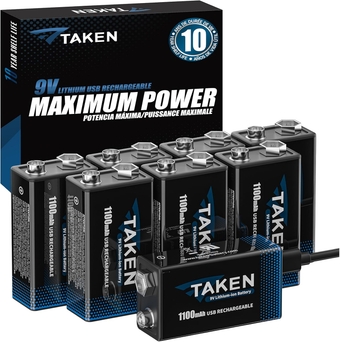 9 Volt Battery for Smoke Alarms, Lithium-ion USB 9V Rechargeable Batteries (8 Pack) with 4 in 1 USB-C Fast Charging Cable