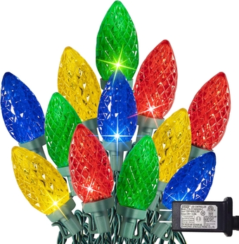 C9 Christmas Lights, 100 LED 66 FT Christmas String Lights Outdoor with 8 Modes Timer Waterproof Connectable for Indoor Yard Xmas Tree House Decorations (Multi-Color)