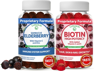 Biotin & Elderberry Gummies Bundle - Hair Skin and Nails Gummies with Vitamin C and E - Immune Support for Adults and Kids