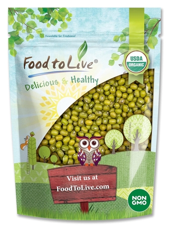 Organic Mung Beans, 8 Ounces – Non-GMO, Whole Dried Beans, Green Gram, Sproutable, Kosher, Vegan, Sirtfood, Bulk. Good Source of Fiber, Protein, Folate. Goes well with Asian Dishes.