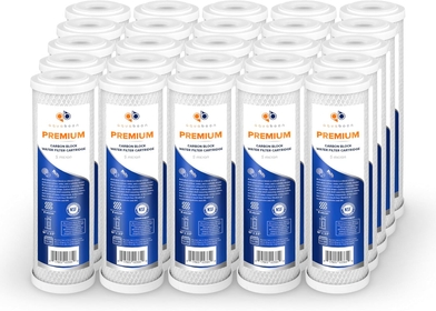 Premium Carbon Water Filter Replacement - 5 Micron Water Filter 10 x 2.5 - CTO Water Filters - Whole House Water Filter Cartridge Compatible with FC15, WFPFC8002, HF-360A, WHA2BF5, 25 Pack