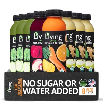 Juice Cold-Pressed Juice, 1-Day Juice Cleanse, No Sugar or Water Added, Loaded with Nutrients, Vitamins, Enzymes, and Minerals, Detox Drinks for Body Cleansing (12oz, 8 Bottles)