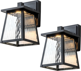 2 Pack Outdoor Lights Fixture, 9W Modern Exterior LED Wall Sconce, Waterproof Porch Lights Wall Mount, Black Wall Lantern for House, Patio Wall Light Fixture for Garage, Warm White