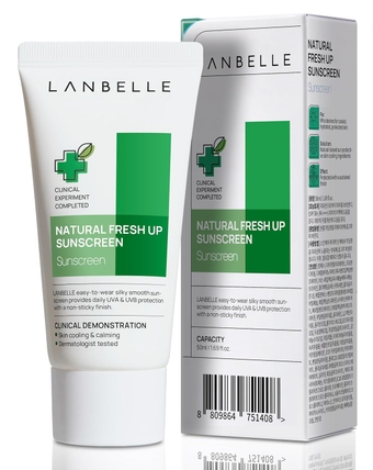 LANBELLE Fresh Up Soothing and Cooling Sunscreen - Comprehensive Protection SPF 50+ PA++++ 1.69 Fl Oz Man Women Sun block Sensitive non-sticky reef-safe Acne-prone skin Face