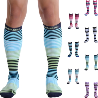 Compression Socks for Women and Men 15-20mmHg - Knee High Support Socks for Circulation Boost, Recovery from Shin Splints, Swelling and Varicose Veins 1 Pair 3X-Large - Bright Green Stripes