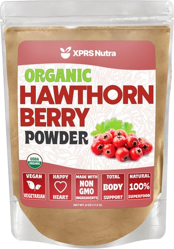 Organic Hawthorn Berry Powder - Premium USDA Organic Hawthorne Berry Powder for Cardiovascular Support - Vegan Friendly Hearth Health Supplement (8 Ounce)