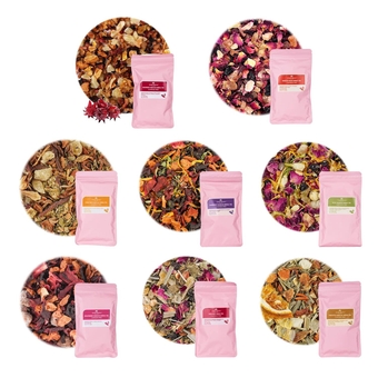Loose Leaf Tea Sampler Set, High to No Caffeine German Herbal Tea Variety Pack, 8 Sample Pouches(320g - 150 Cups) with Hibiscus,Jasmine or Rose Base Tea Blends