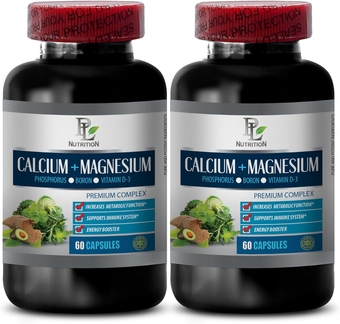 Calcium Magnesium Supplement Capsules - Calcium Magnesium Complex with Boron - Mood Enhancement Pills, Muscle Recovery Powder, Muscle Supplement for Men, Immunity - 2 Bottles 120 Capsules