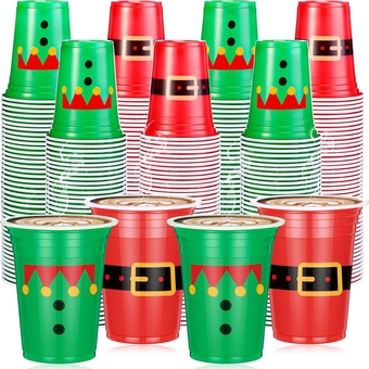 120 Pcs Christmas Plastic Cups 12 oz Xmas Disposable Santa Cups Belt Snowflake Designs Xmas Reusable Drinking Cups for Coffee Tea Beer Juice Winter Holiday Party Supplies(Santa Belt)
