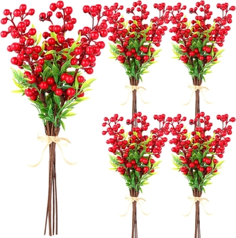 24 Pcs 13.78'' Artificial Red Berry Picks Christmas Greenery Stems Holly Berries Branches for Xmas Tree Garland Vase Decor Winter Holiday DIY Crafts Home Floral Arrangements