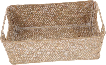 Straw Bread Basket Desk Tray Vanity Basket Rattan Woven Square Basket Storage Organizer Bin Woven Basket Wear-resistant Snack Container Fruit Storage Basket Wicker