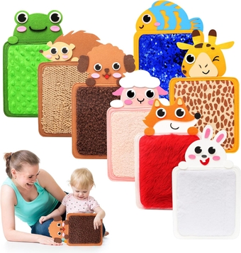 Sensory Mats Toys for Kids Autistic: Tactile Sensory Toys Autism Baby Real Zoo 8 Pack Textured Fabric Items for Preschool Classroom,Sensory Wall Panel Items,Babies Room Play Texture Board