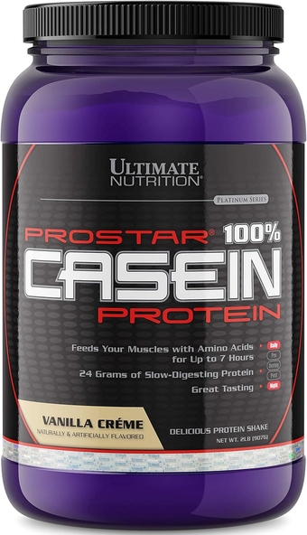 Prostar Micellar and Hydrolyzed Casein Protein Powder - Fat Free Overnight Muscle Growth and Recovery with BCAAs, 2 Pounds, Vanilla
