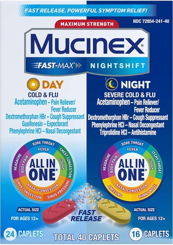 Maximum Strength  Fast-Max Day Cold & Flu & Nightshift Night Severe Cold & Flu All In One, Fast Release, Powerful Multi-Symptom Relief, 40 caplets (24 Day time + 16 Night time)