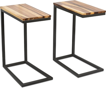 BirdRock Home Acacia Wood TV Tray C Side Table - Set of 2 - Industrial Design - Fully Assembled - Natural Bed Sofa Snack End Table - Living Room Chair C Shaped Table - Narrow Wooden Top