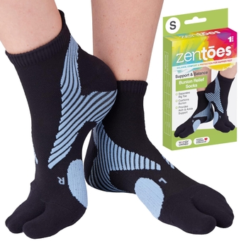 Padded Bunion Relief Socks for Women and Men with Big Toe Separator, Built-In Bunion Protector Cushion, Arch Compression, Moisture Wicking Cotton Blend - 1 Pair (Small)