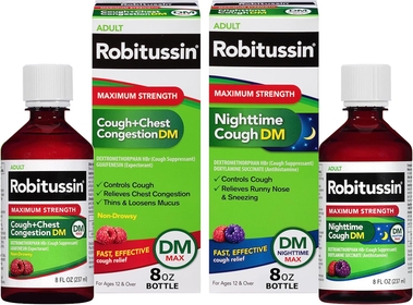 DM Max Cough Plus Chest Congestion and  Maximum Strength Nighttime Cough DM, Adult Formulas - 2 x 8 Fl Oz Bottles