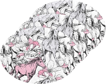 Seamless Drawing Pink White Running Horses Cherry Blossoms 3PCs Non-Scratch Compressed Sponges, Scrub Foam Wood Pulp Pop up Sponge, Two-Sided Dishes Oval Cleaning Kitchen Scrubber Sponges
