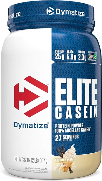 Elite 100% Micellar Casein Protein Powder, Slow Absorbing with Muscle Building Amino Acids, 25 g Protein, 5.3 g BCAAs & 2.3 g Leucine, Helps Overnight Recovery, Smooth Vanilla, 32 Oz
