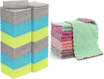 Kitchen Dish Cloth - 12 Pack, Super Absorbent Coral Fleece Dish Cloths, No Odor Reusable Dish Cloth, Premium Microfiber Cleaning Cloths, Nonstick Oil Washable Fast Drying 6.3" x10.4"