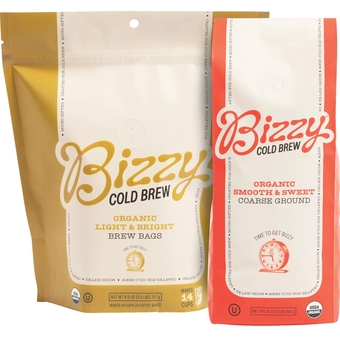 Organic Cold Brew Coffee | Bundle | Coarse Ground Coffee | Smooth & Sweet 1 LB + Light & Bright Pitcher Pack 4-count | 2 Pack