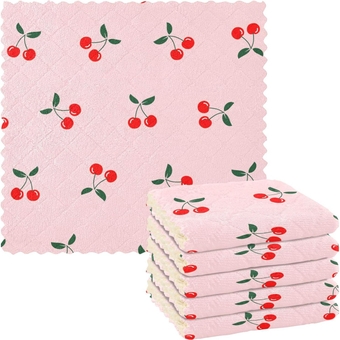 6 Pack Dish Cloths for Washing Dishes, Red Cherry Dishcloths No Odor Reusable Nonstick Oil Kitchen Dish Rags Super Absorbent Quick Drying Cleaning Cloths, 11 x 11 Inch