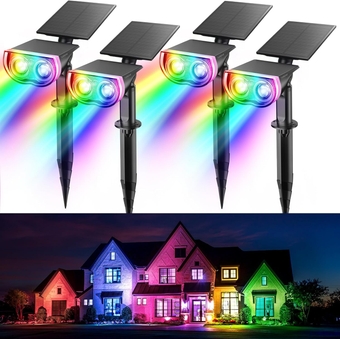 Solar Spot Lights Outdoor, Solar Color Changing Light Outdoor Waterproof IP67 Solar Outdoor Lights, Adjustable Panel Solar Spotlights for Yard, Landscape, Garden, 4 Pack(Multicolor)