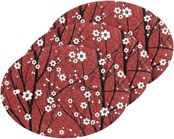 Tree Branches with White Cherry Blossoms on Red 3PCs Non-Scratch Compressed Sponges, Scrub Foam Wood Pulp Pop up Sponge, Two-Sided Dishes Oval Cleaning Kitchen Scrubber Sponges