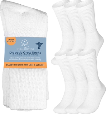 6 Pairs Non-Binding Cotton Diabetic Crew Socks With Extra Wide Top For Men and Women