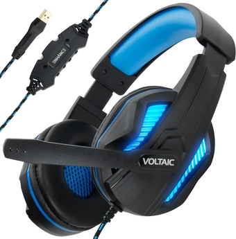 PC Gaming Headset for PS4 & Computer with 7.1 Surround Sound - Voltaic PRO Esports Computer Headphones with Microphone, LED Light, in-Line Controls - Great for PUBG, Fortnite & More