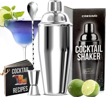 24oz Cocktail Shaker Set with Bar Accessories for Home Bar Shaker Set - Martini Shaker, Jigger, Drink Shaker Mixer Spoon - Alcohol Shaker Bartender Gift - Bartending Kit Essential for Home - Cresimo