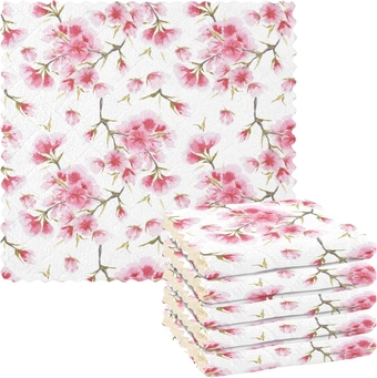 Cherry Dish Cloths Set of 6 Cleaning Cloths for Washing Drying Dishes Super Absorbent Nonstick Oil Washable Kitchen Towel Rags for Household - 11 X 11 inches