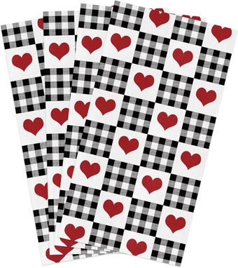 Kitchen Towels Reversible for Drying Dishes, Happy Valentine's Day Red Heart Shape Black White Buffalo Plaid Set of 4 Dishcloths Cotton Hand Towels, Absorbent Dish Towels for Kitchen 18"x 28"