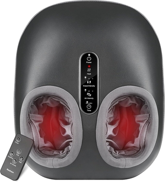 Foot Massager with Heat, Shiatsu Deep Kneading Foot Massager Machine with Multiple Massage Modes & Adjustable Air Intensity for Home and Office Use, Fits Feet Up to Men Size 12 (Gray)