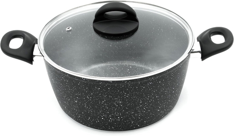 66130 9.5” 4.5 Quart Casserole Pot and Lid / Stylish Black Marble Finish / Non-Stick & Anti-Scratch / Cool Touch Handle / Suitable for Induction, Electric and Gas Hobs